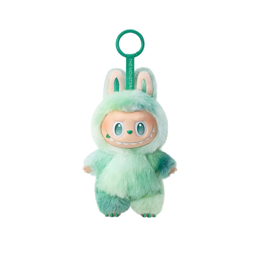Plush toy with a green outfit on a white background