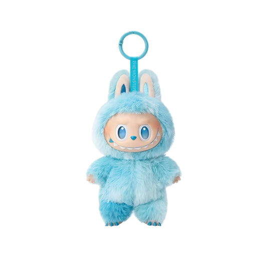 Plush toy with a blue outfit on a white background